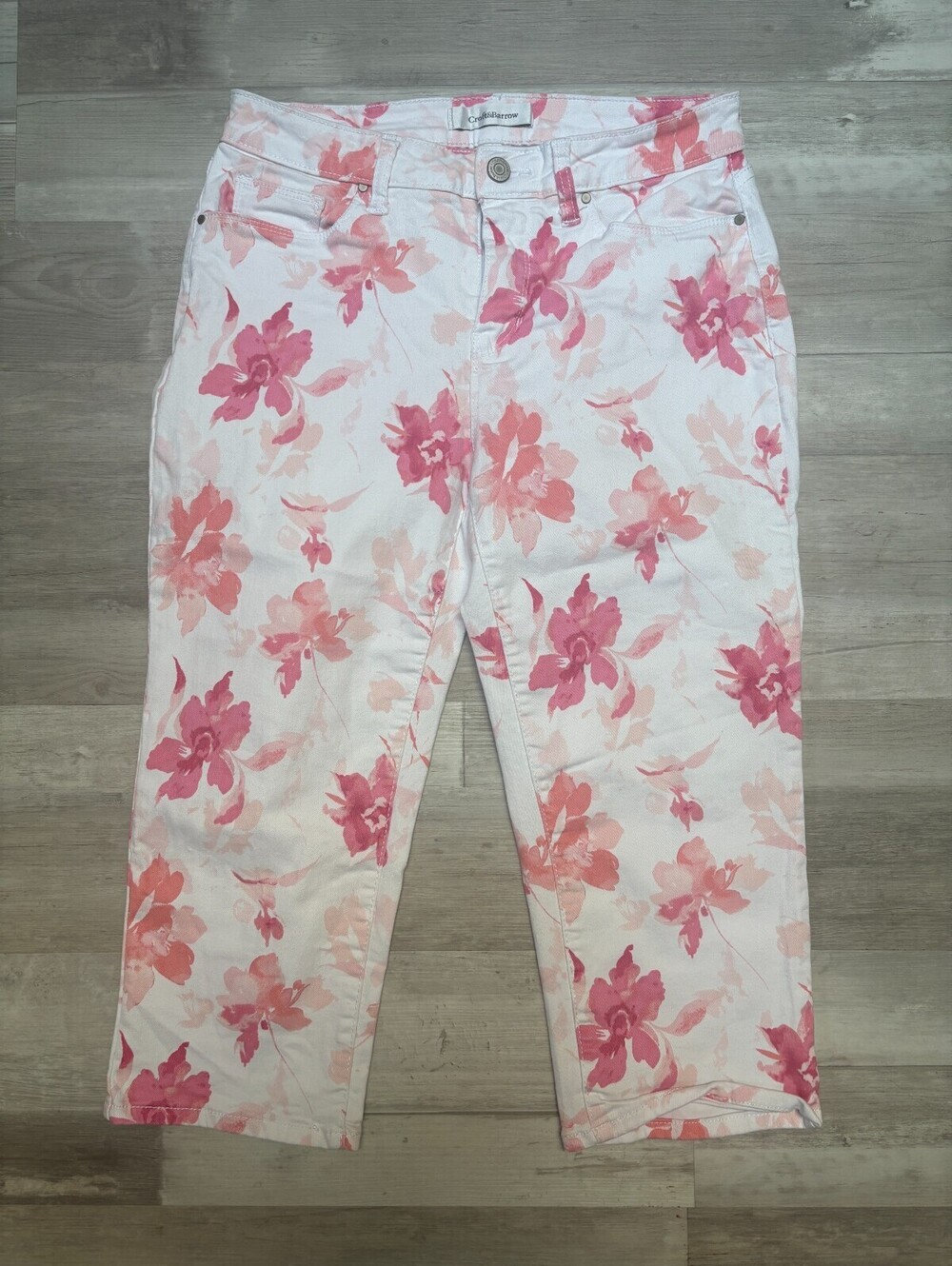 Croft & Barrow Women’s Size 10 Floral Capri Pants Stretch Pink White Cropped